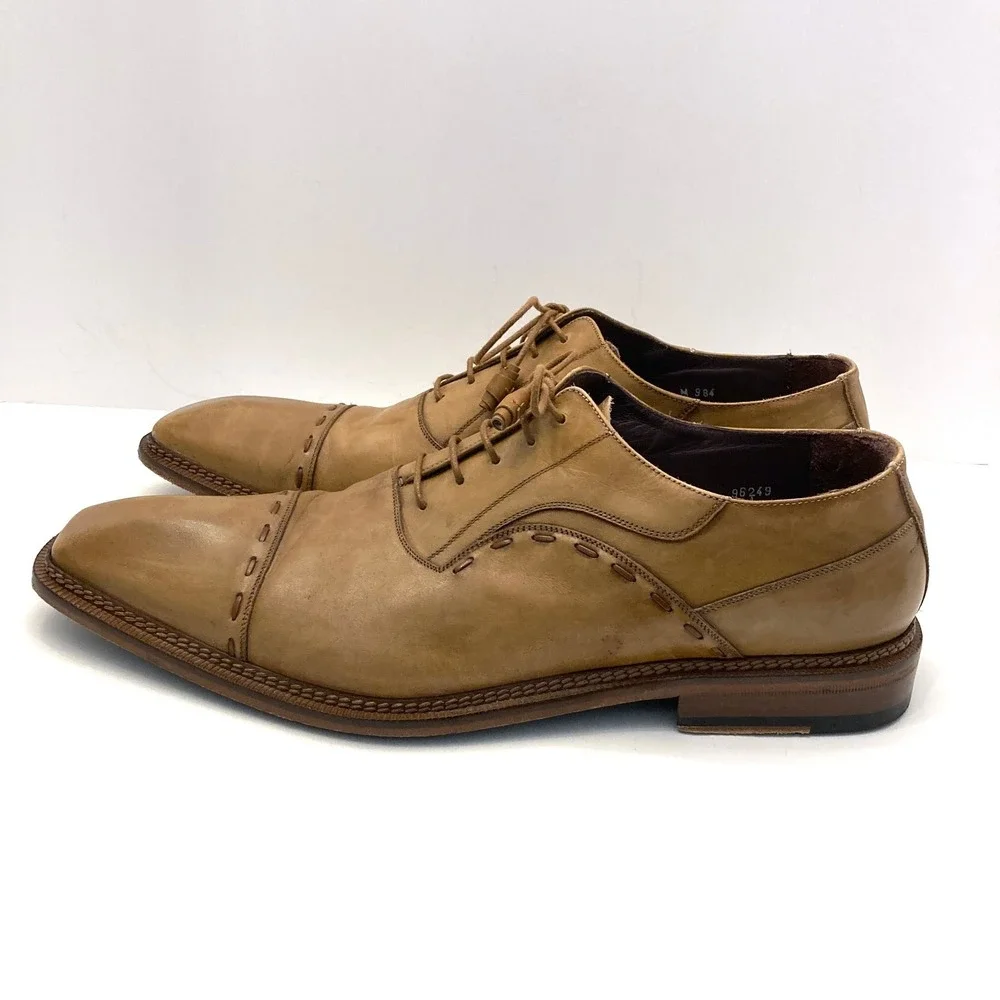 Mezlan Coppola Leather Oxford Shoes‎ Mens 13 Tan Brown Stitching Cap Toe